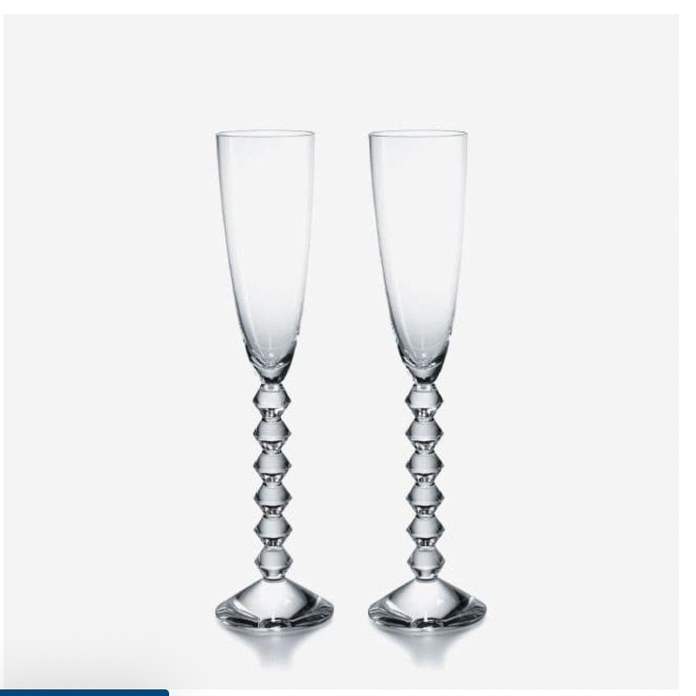 Baccarat Vega Flutissimo Stunning Crystal Champagne Flutes Set of 2
